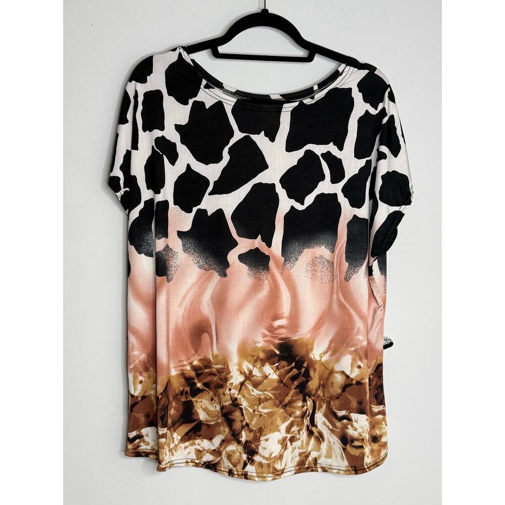 Handmade Short Drop Sleeve Zebra Print Stretchy Tunic Womens Plus EUC
